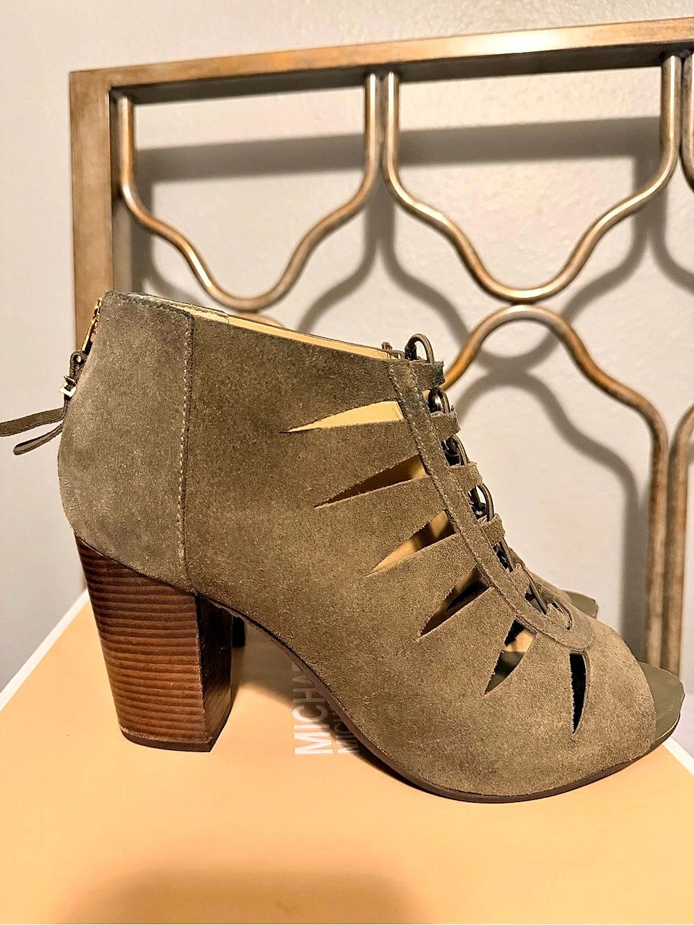 Michael Kors Elsie Cutout Suede Open Toe Bootie